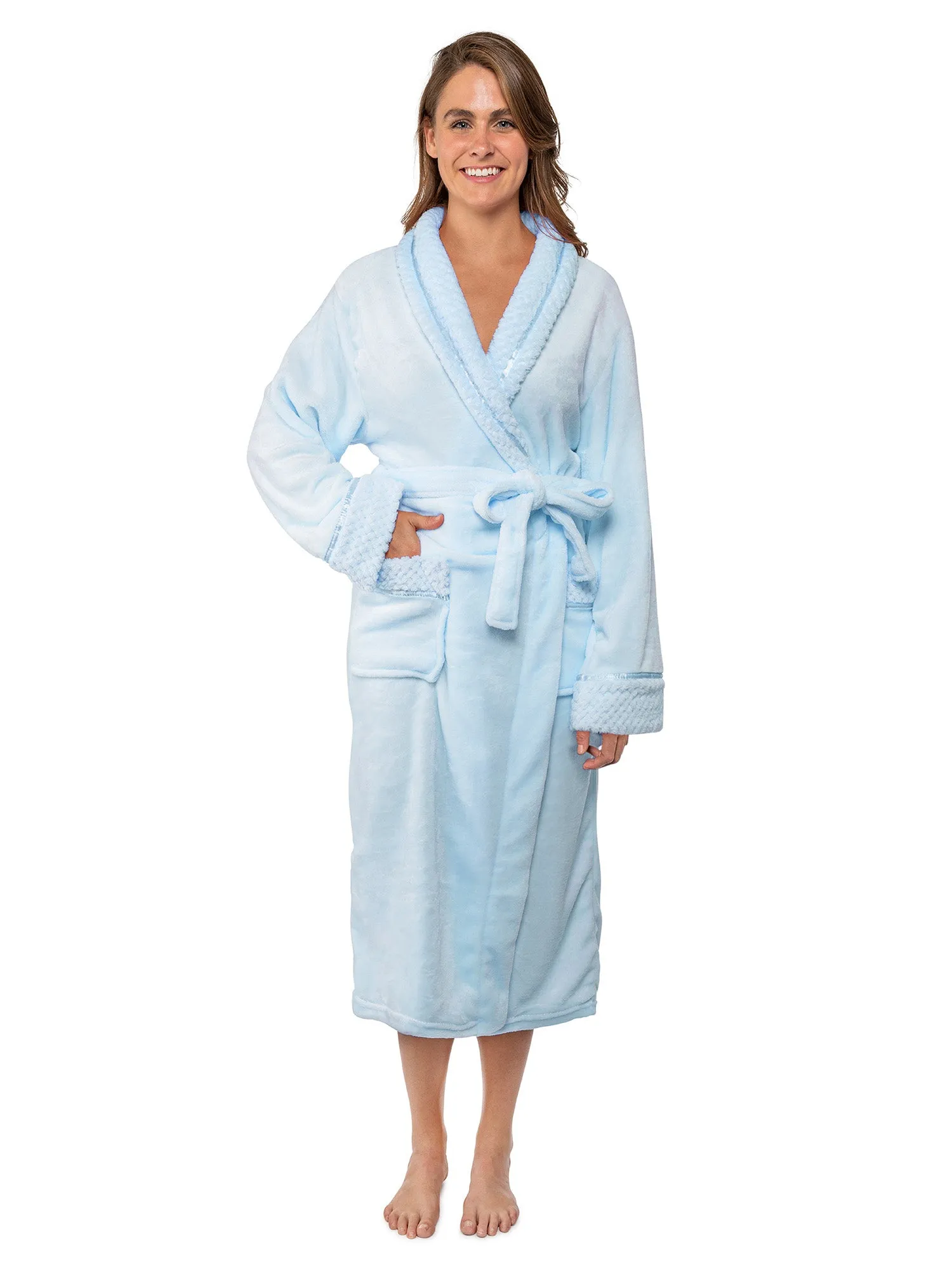 Women's Satin and Waffle Trim Fleece Robe