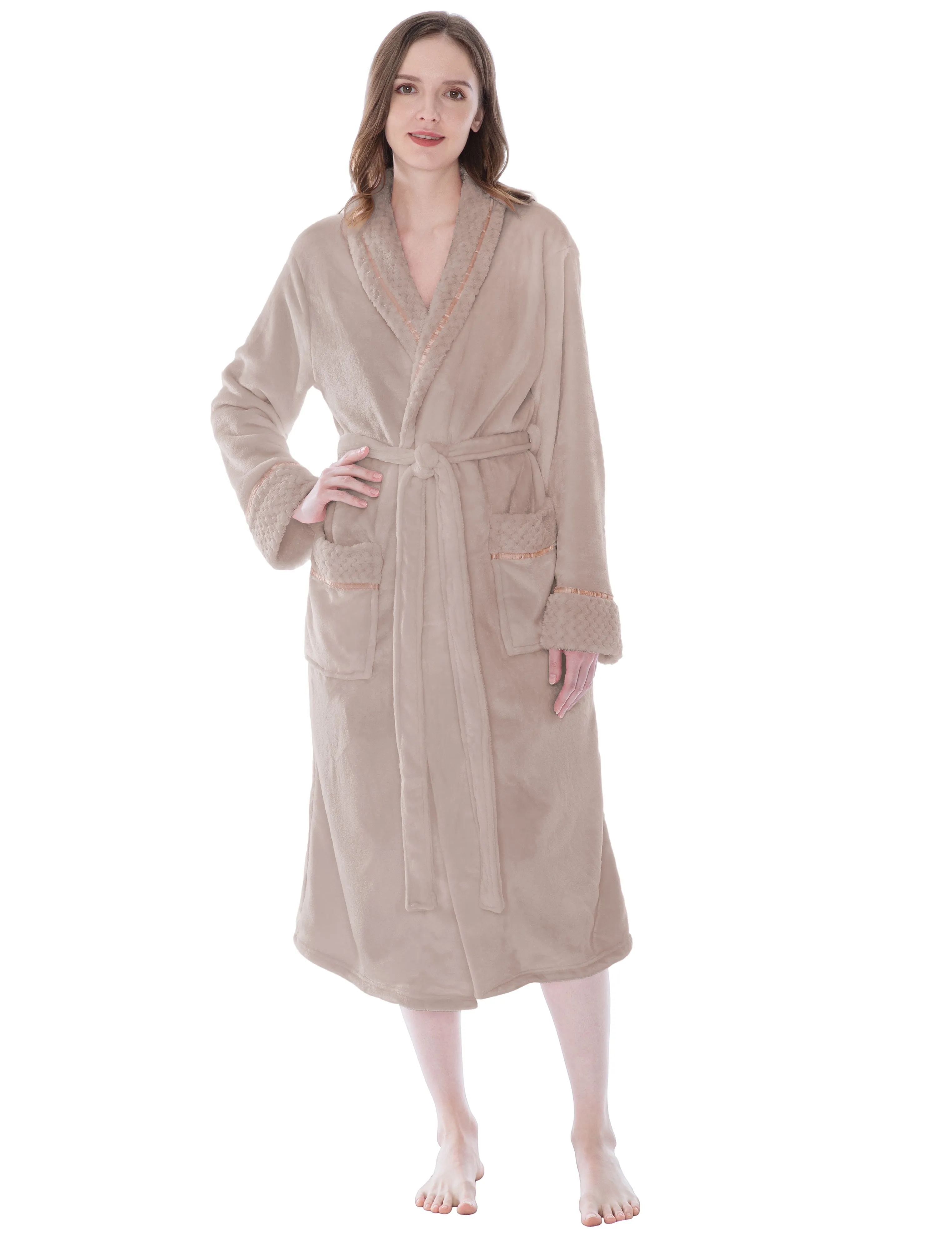 Women's Satin and Waffle Trim Fleece Robe