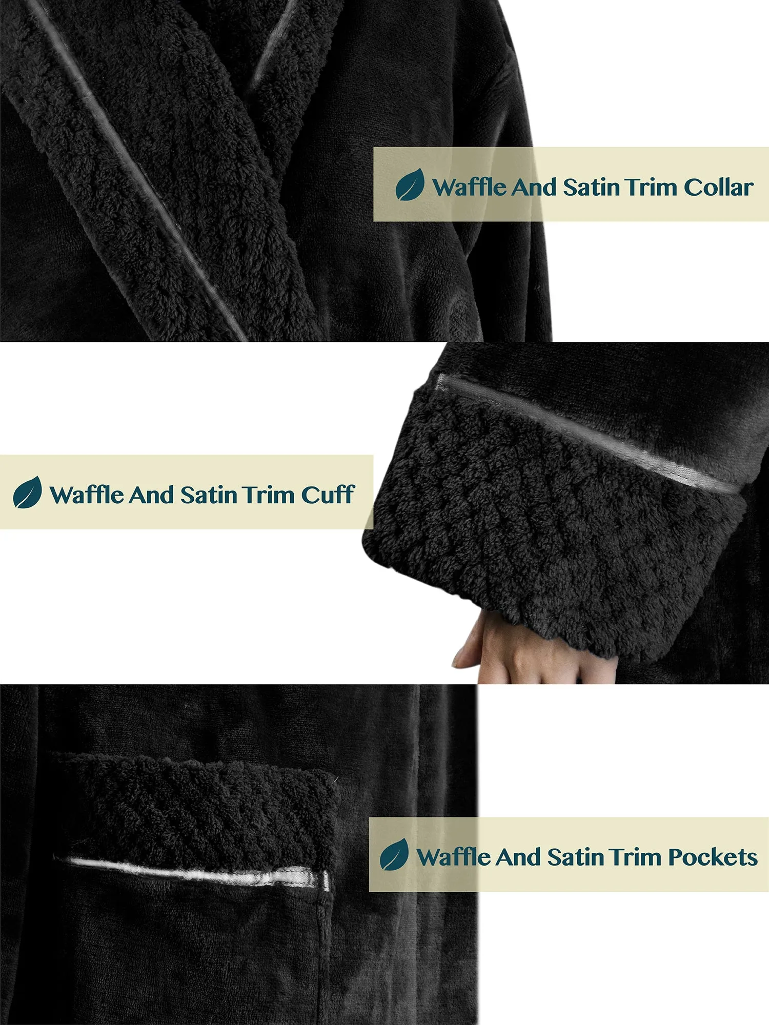 Women's Satin and Waffle Trim Fleece Robe
