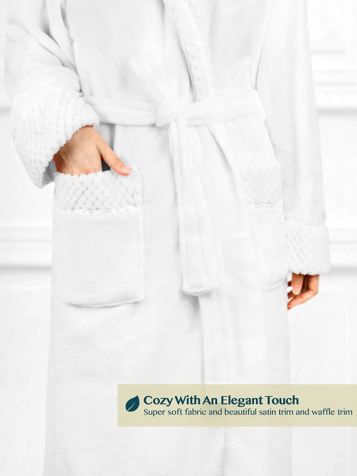 Women's Satin and Waffle Trim Fleece Robe