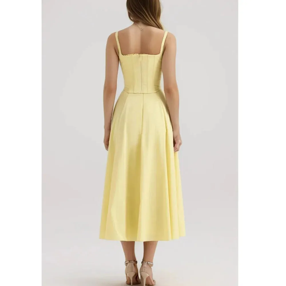 Yellow High Slit Two-Piece Dress - Perfect for Brunch & Vacations