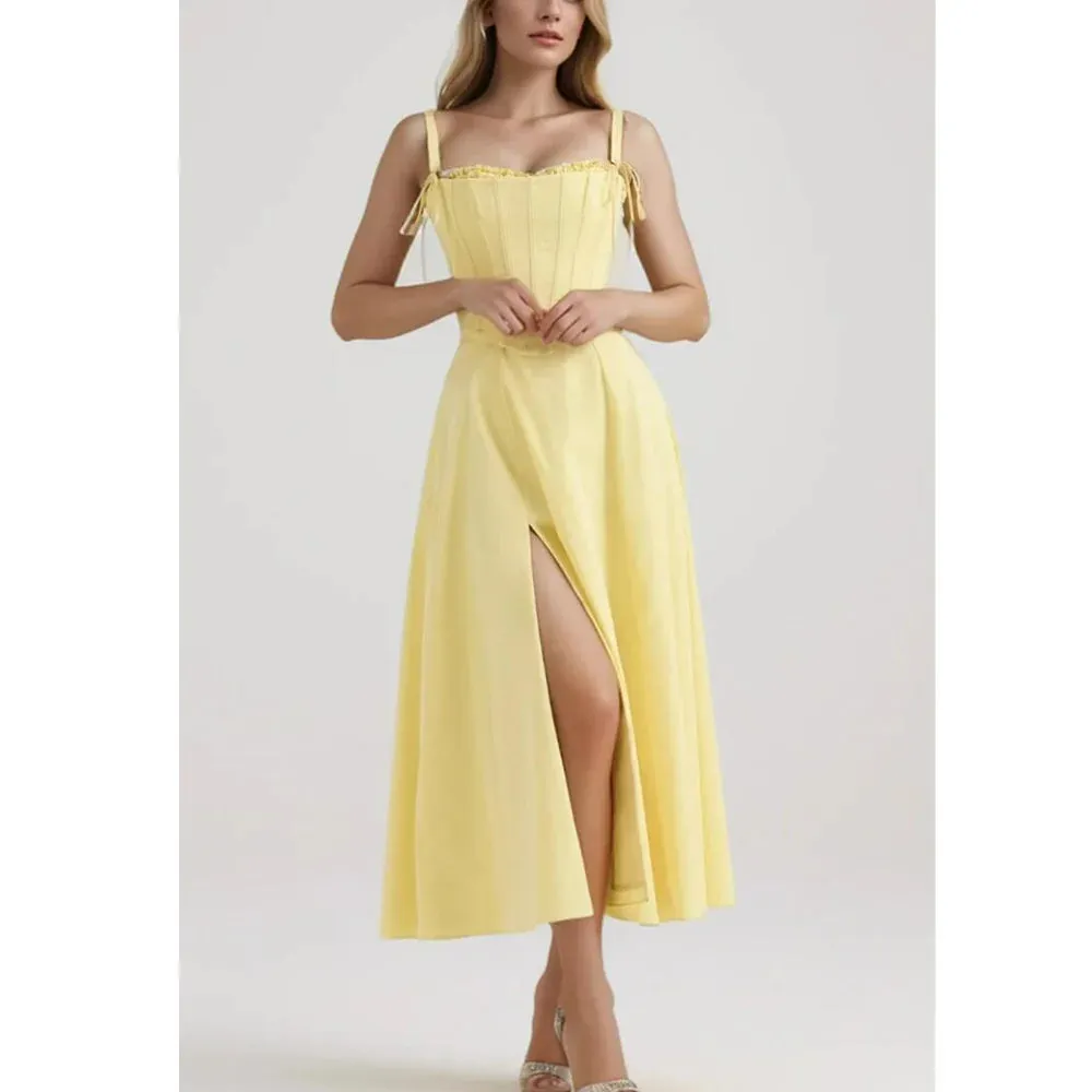 Yellow High Slit Two-Piece Dress - Perfect for Brunch & Vacations