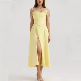 Yellow High Slit Two-Piece Dress - Perfect for Brunch & Vacations